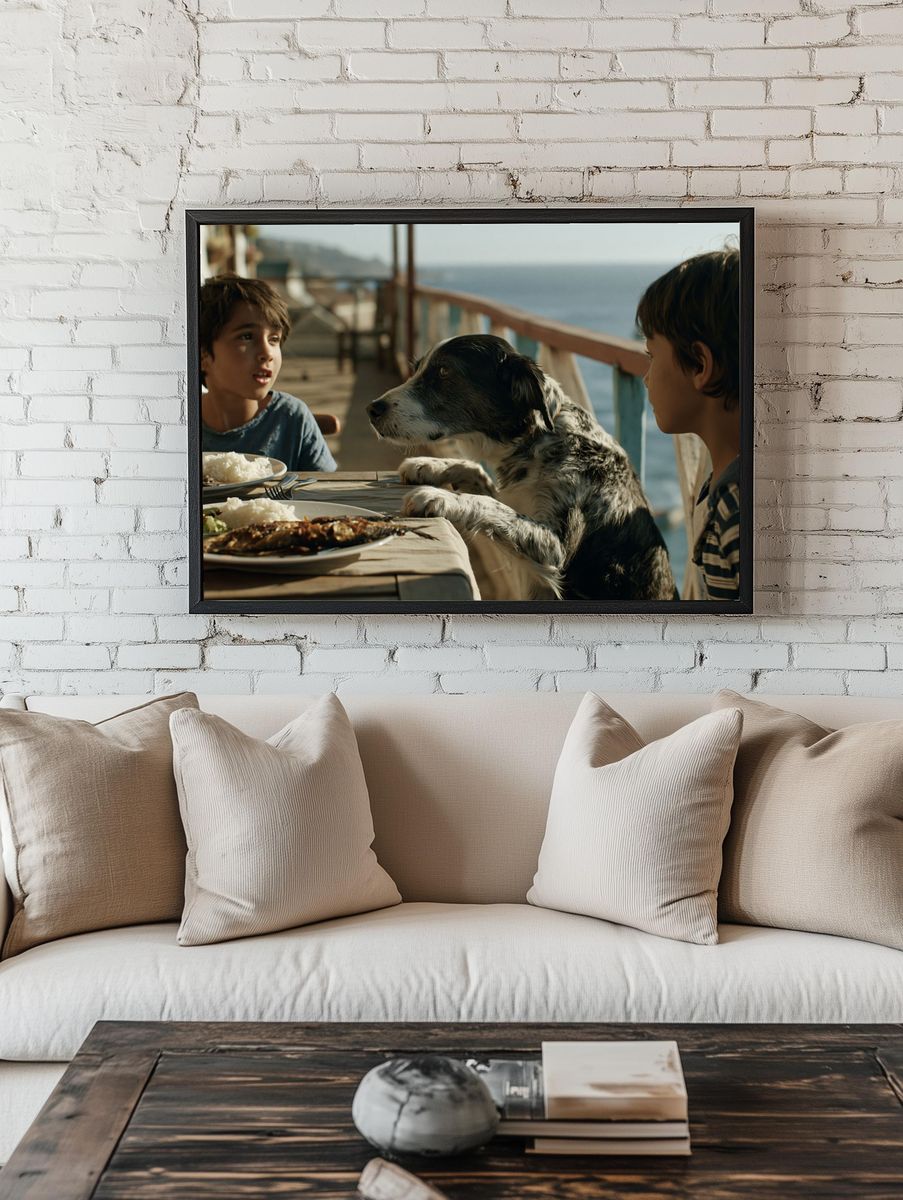 Seaside Dinner with Dog Photography Poster. — room view 1