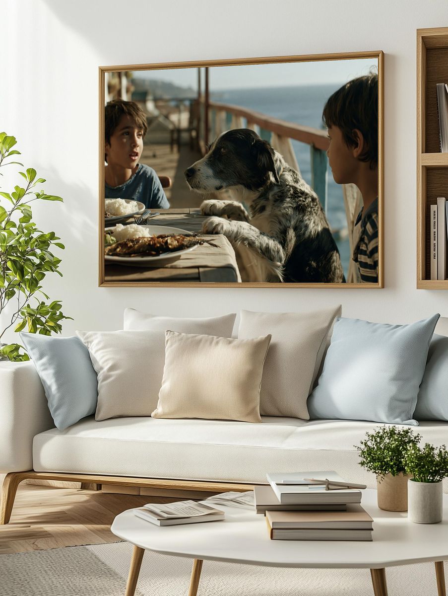 Seaside Dinner with Dog Photography Poster. — room view 2