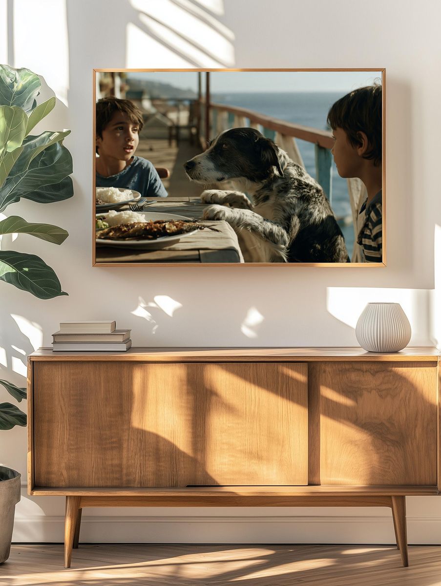 Seaside Dinner with Dog Photography Poster. — room view 3