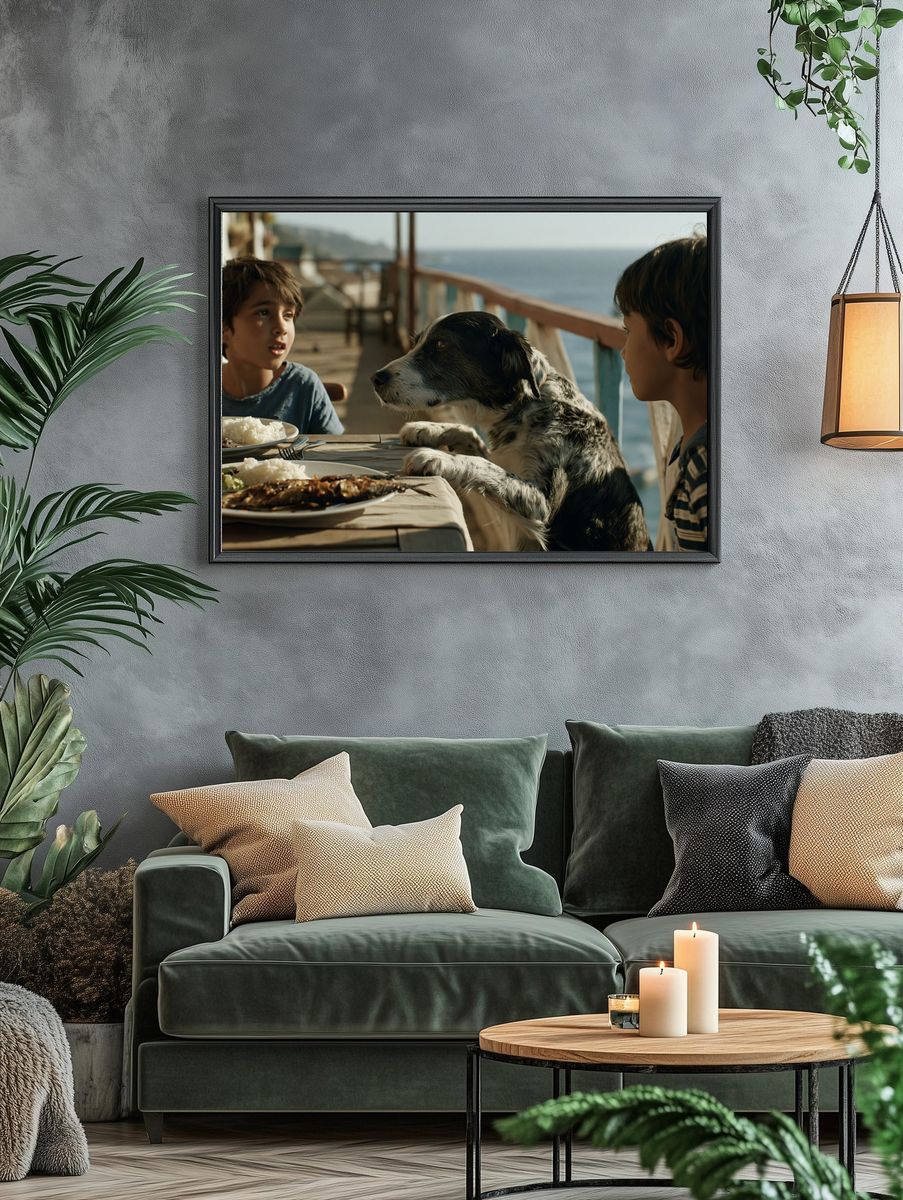 Seaside Dinner with Dog Photography Poster. — room view 4