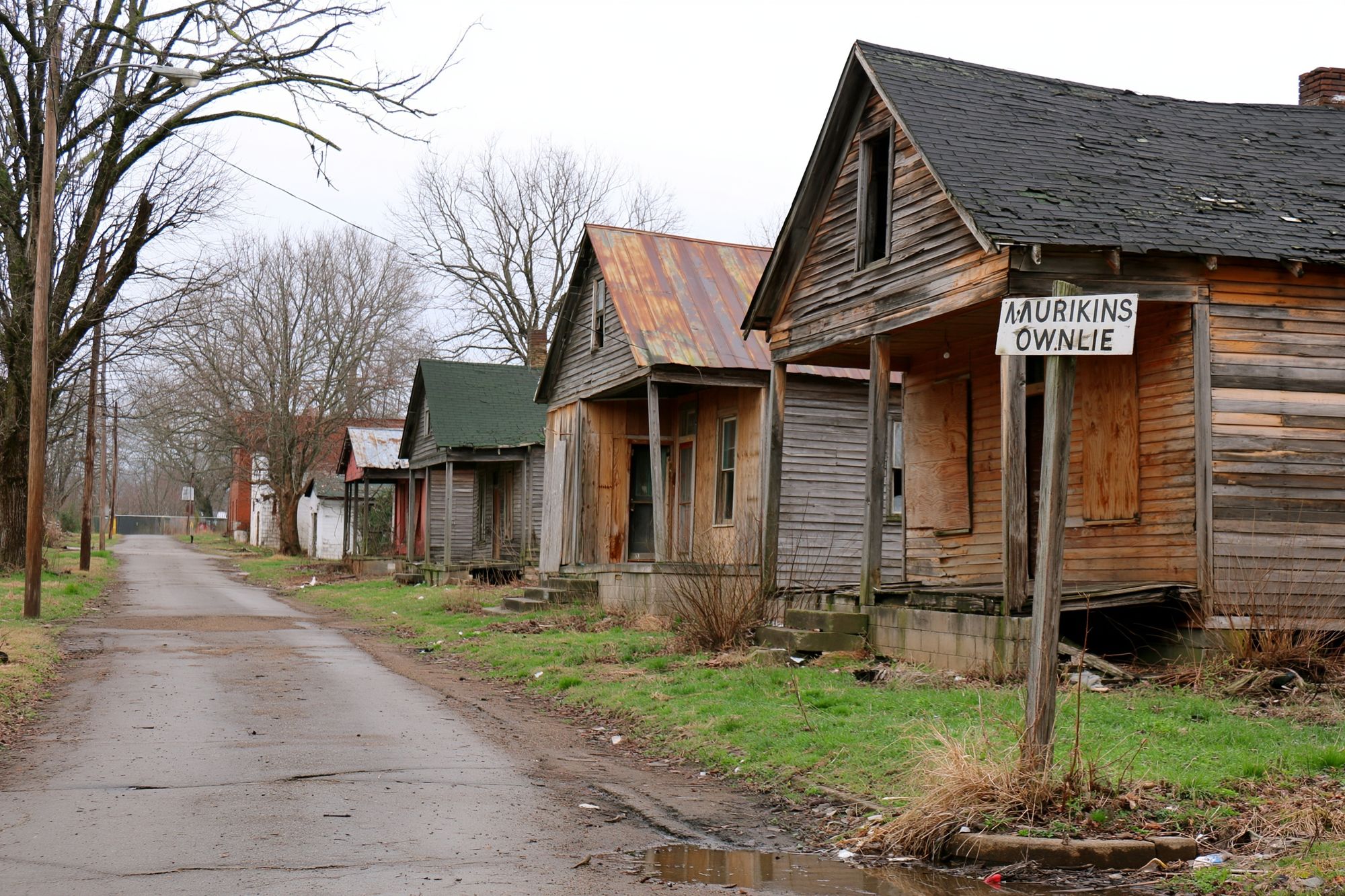 Abandoned Street Houses Photography Poster. poster detail