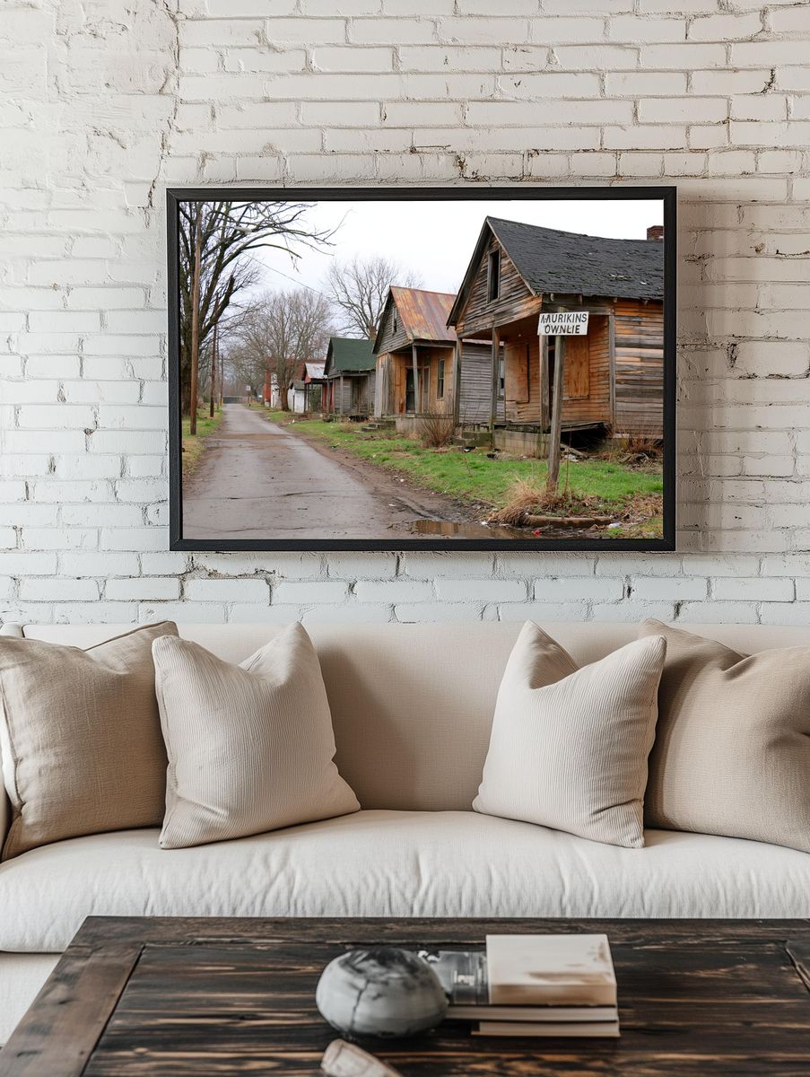 Abandoned Street Houses Photography Poster. room preview