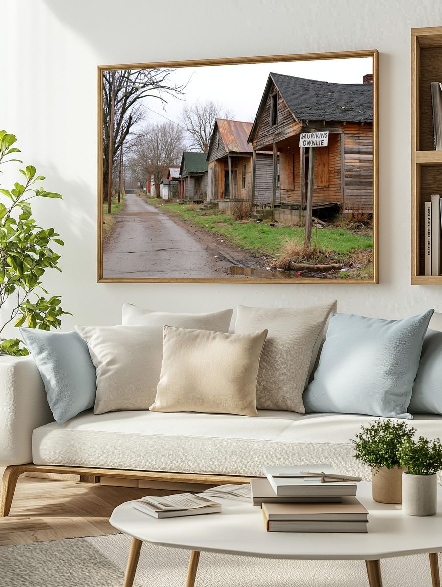 Abandoned Street Houses Photography Poster. — room view 2