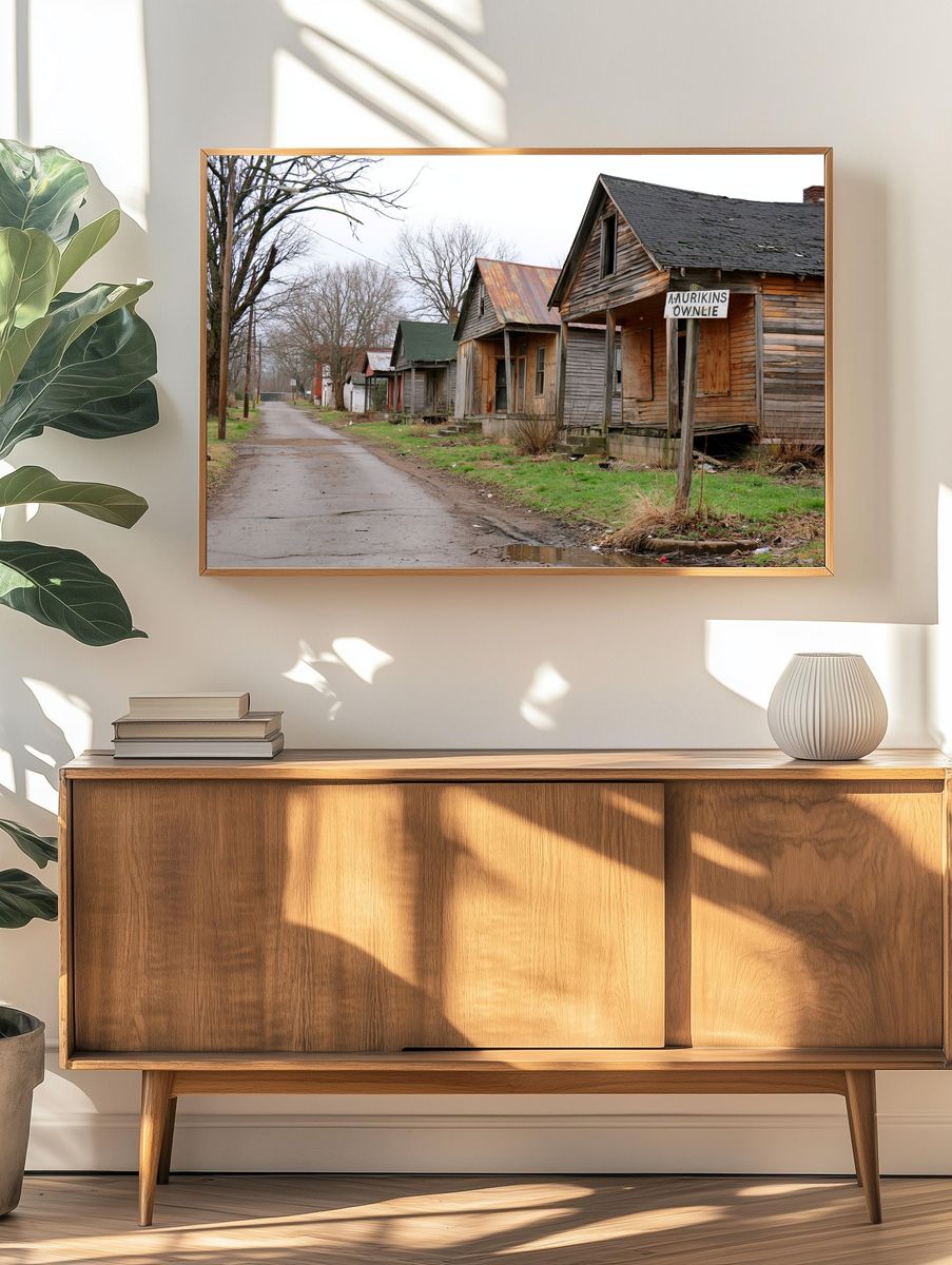 Abandoned Street Houses Photography Poster. — room view 3
