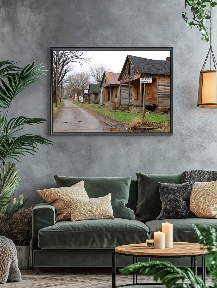 Abandoned Street Houses Photography Poster. — room view 4
