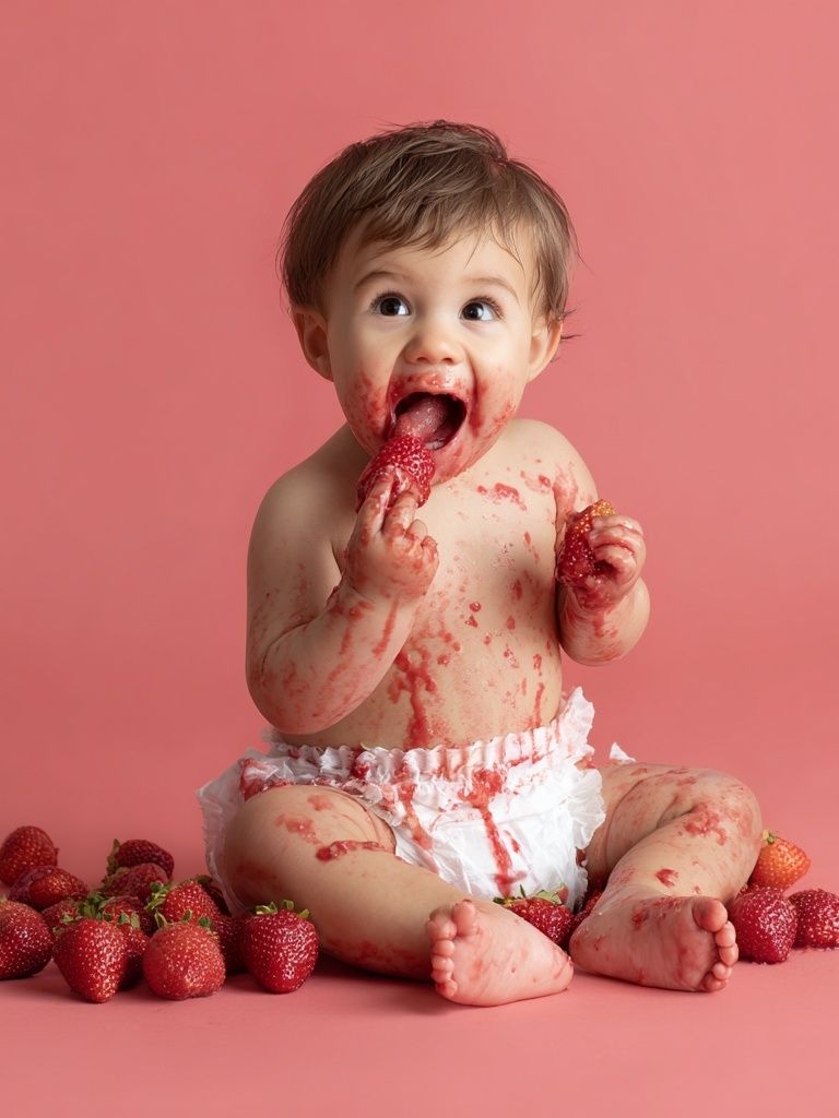 Strawberry Baby Portrait Photography Poster. poster detail
