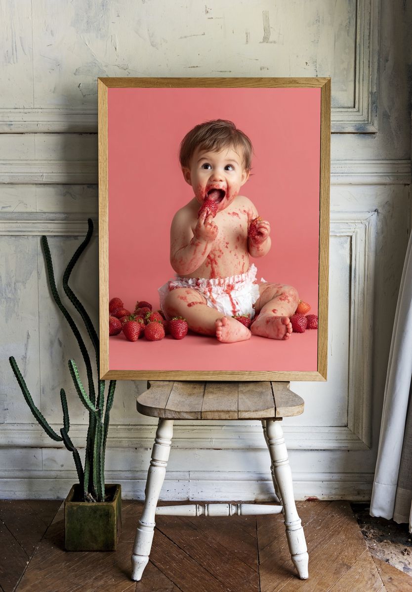 Strawberry Baby Portrait Photography Poster. — room view 1