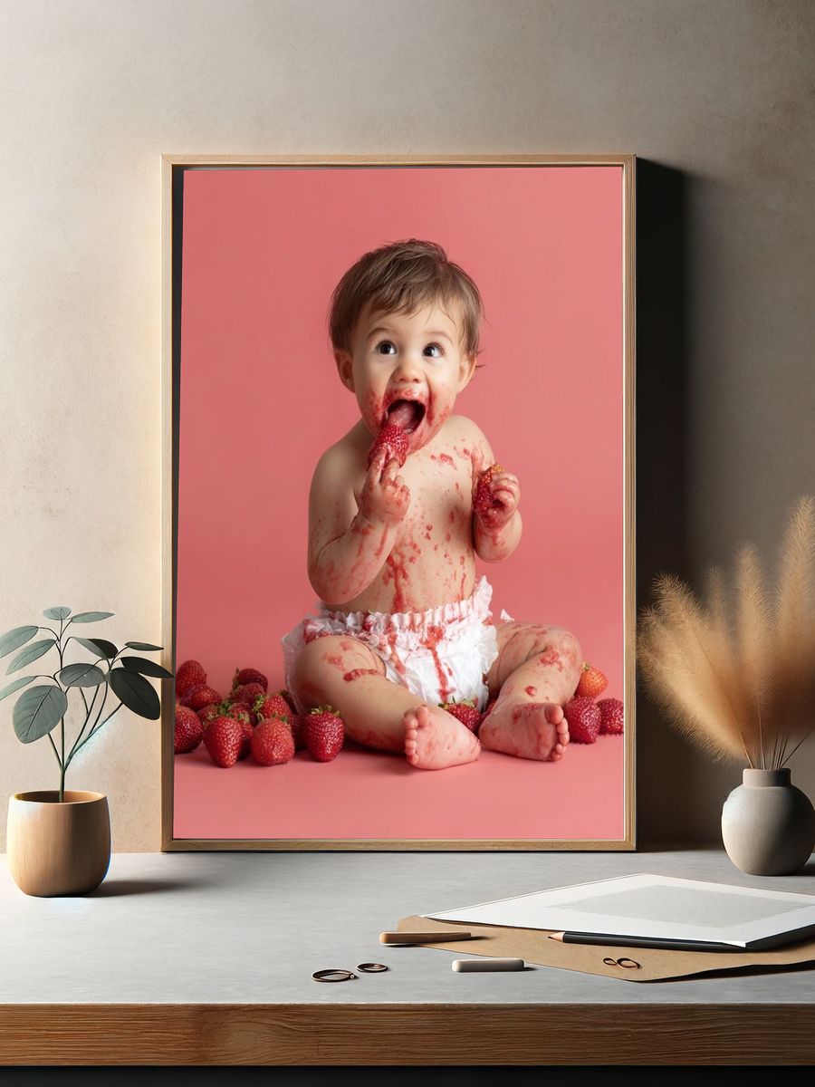 Strawberry Baby Portrait Photography Poster. — room view 2