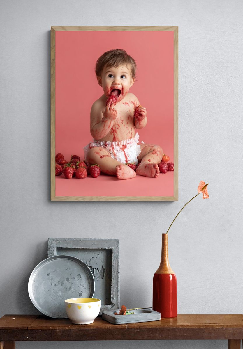 Strawberry Baby Portrait Photography Poster. — room view 3