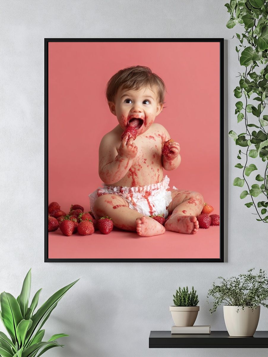 Strawberry Baby Portrait Photography Poster. — room view 4