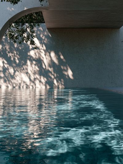 Shaded Pool Arch Photography Poster.
