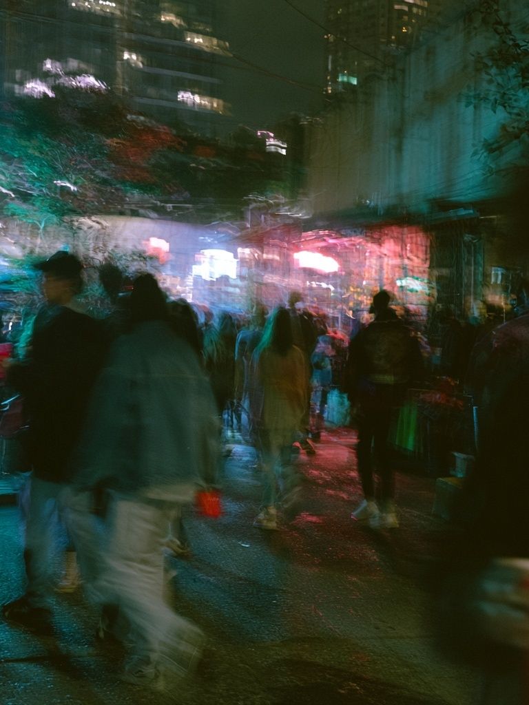 Neon Street Crowd Photography Poster. poster — photography art