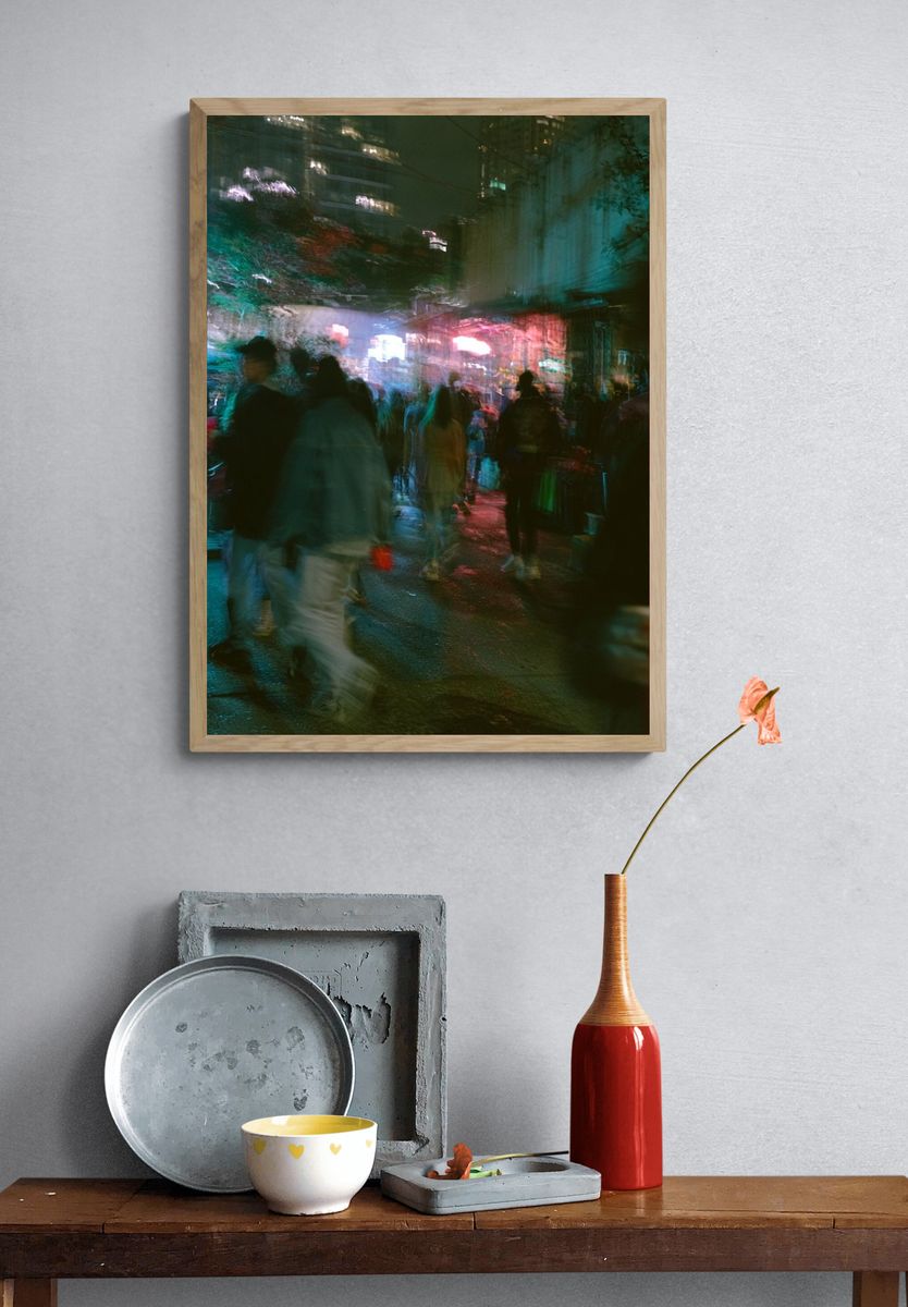 Neon Street Crowd Photography Poster. — room view 3