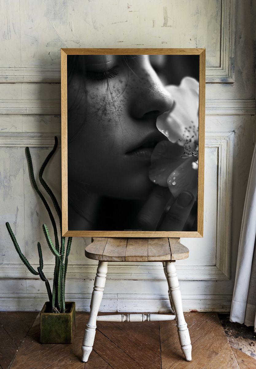 Monochrome Floral Portrait Print. — room view 1