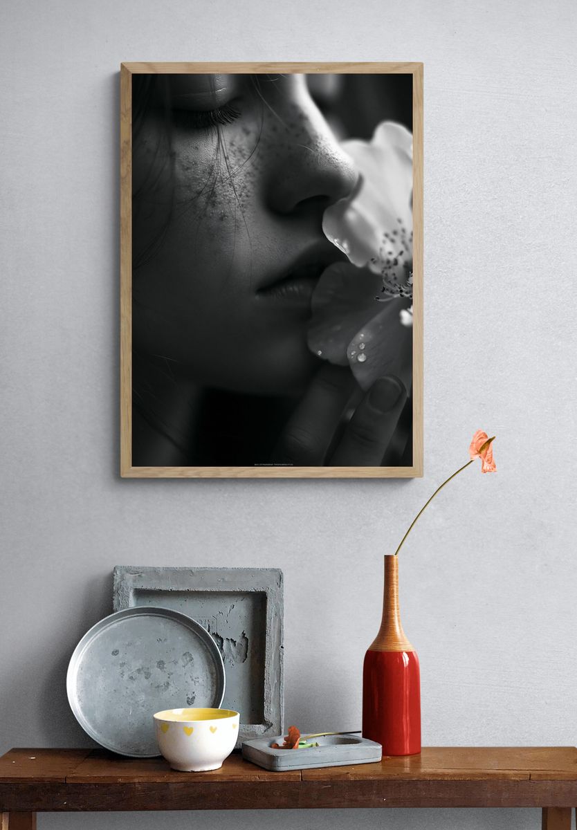 Monochrome Floral Portrait Print. — room view 3