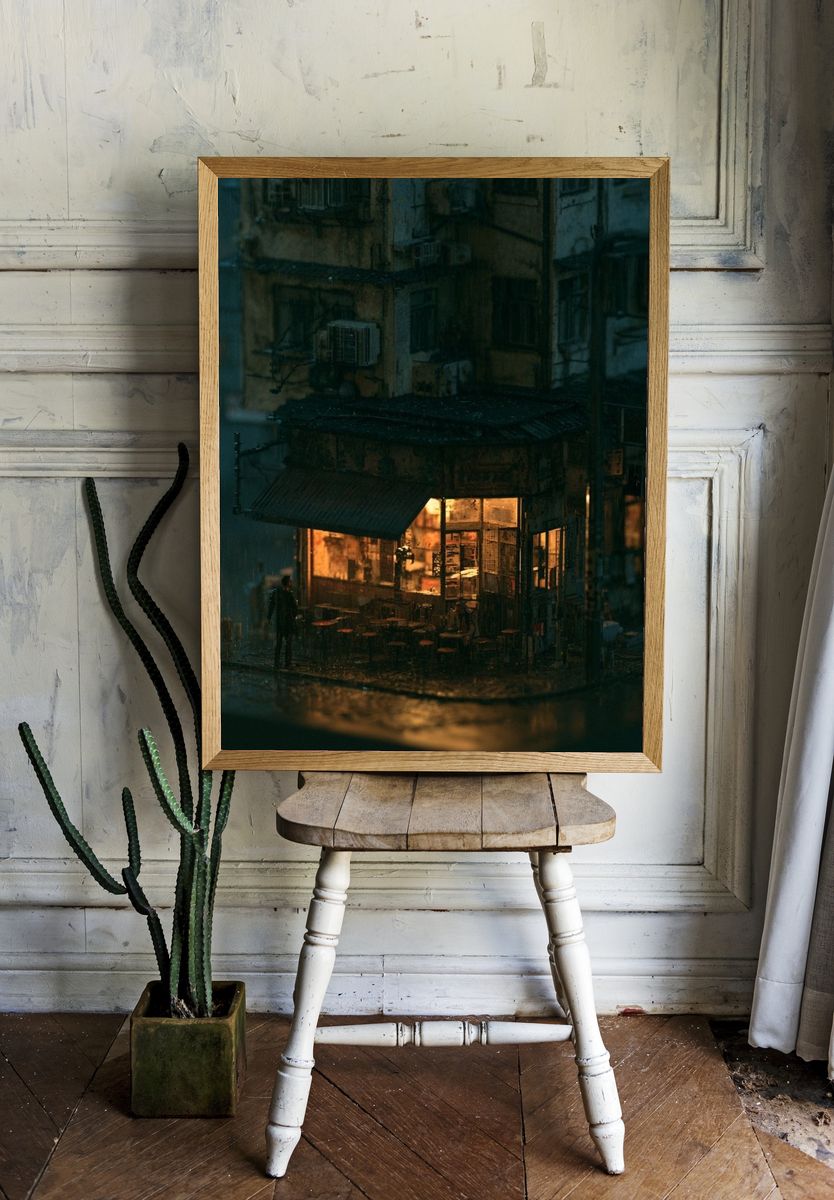 Rainy Neon Alley — Photography Print. — room view 1