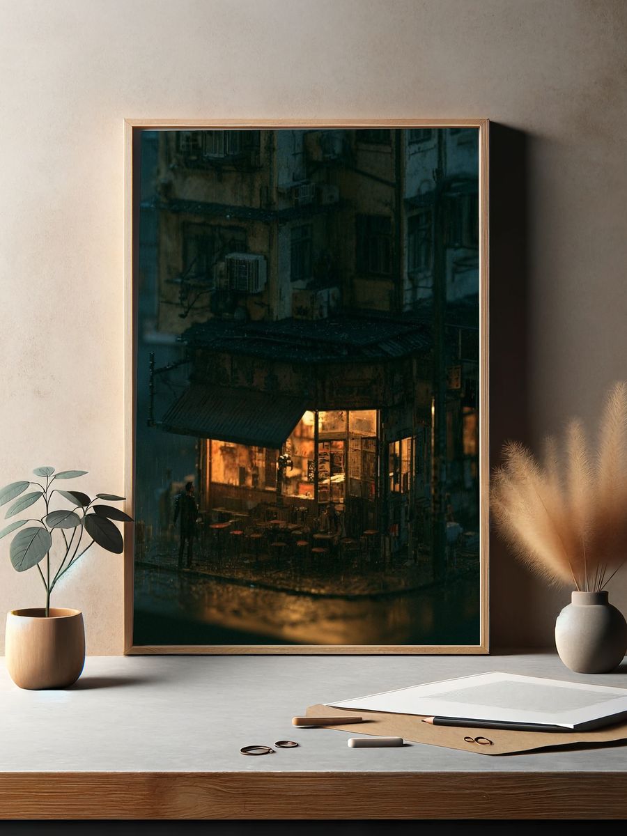 Rainy Neon Alley — Photography Print. — room view 2