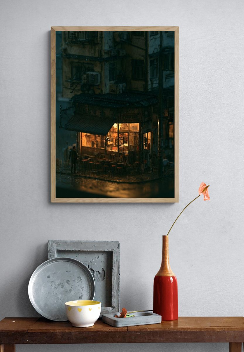 Rainy Neon Alley — Photography Print. — room view 3