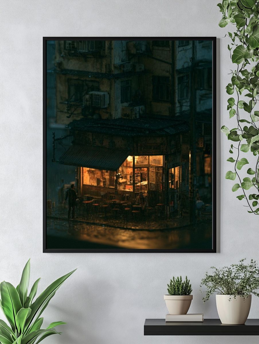 Rainy Neon Alley — Photography Print. — room view 4