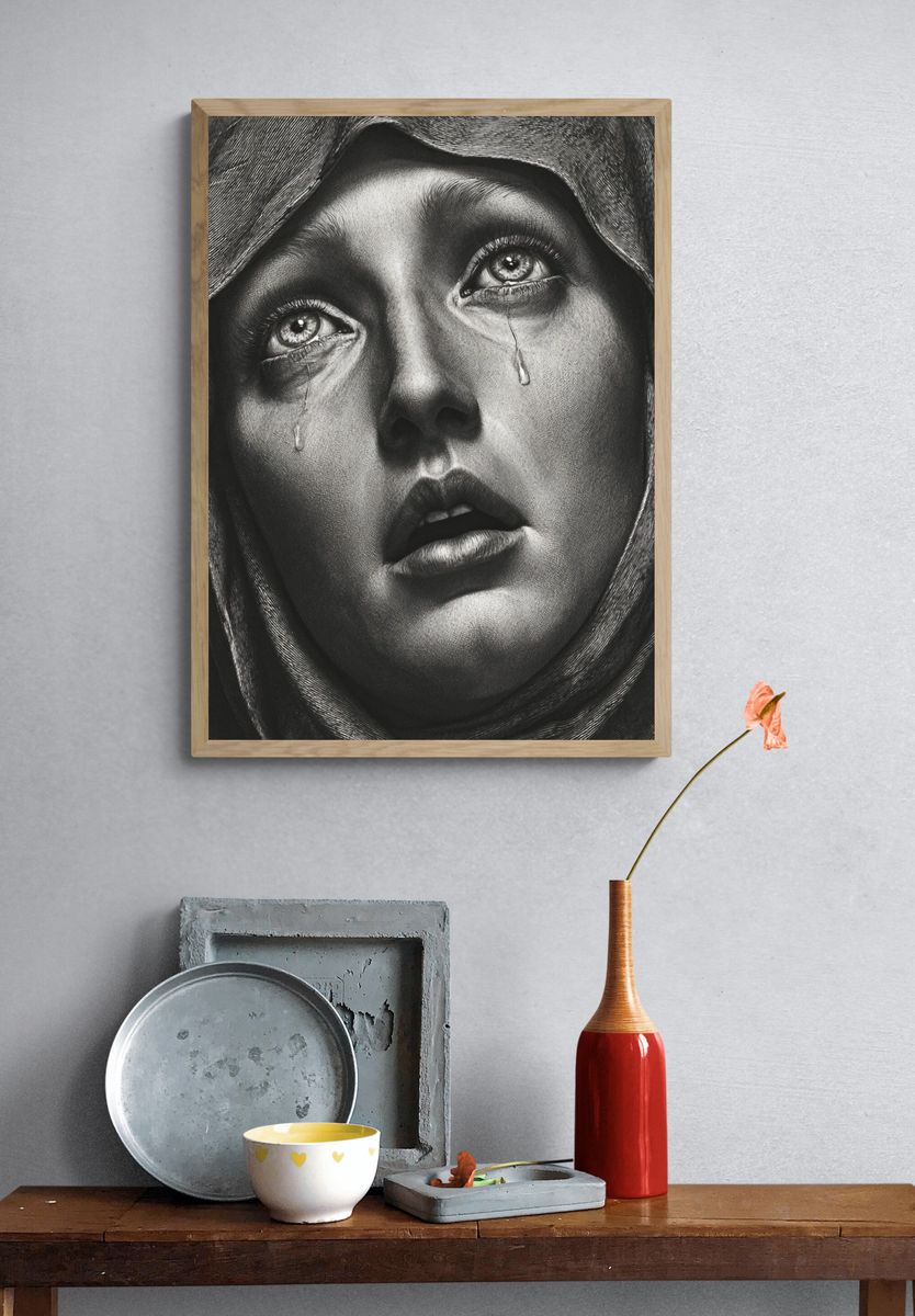 Crying Woman Portrait Print. — room view 3