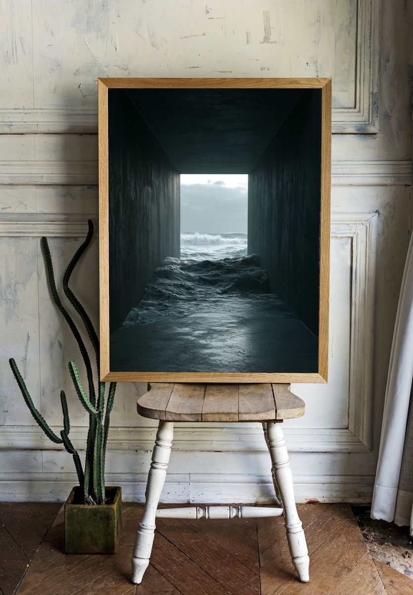 Stormy Ocean Tunnel Photography Poster. room preview