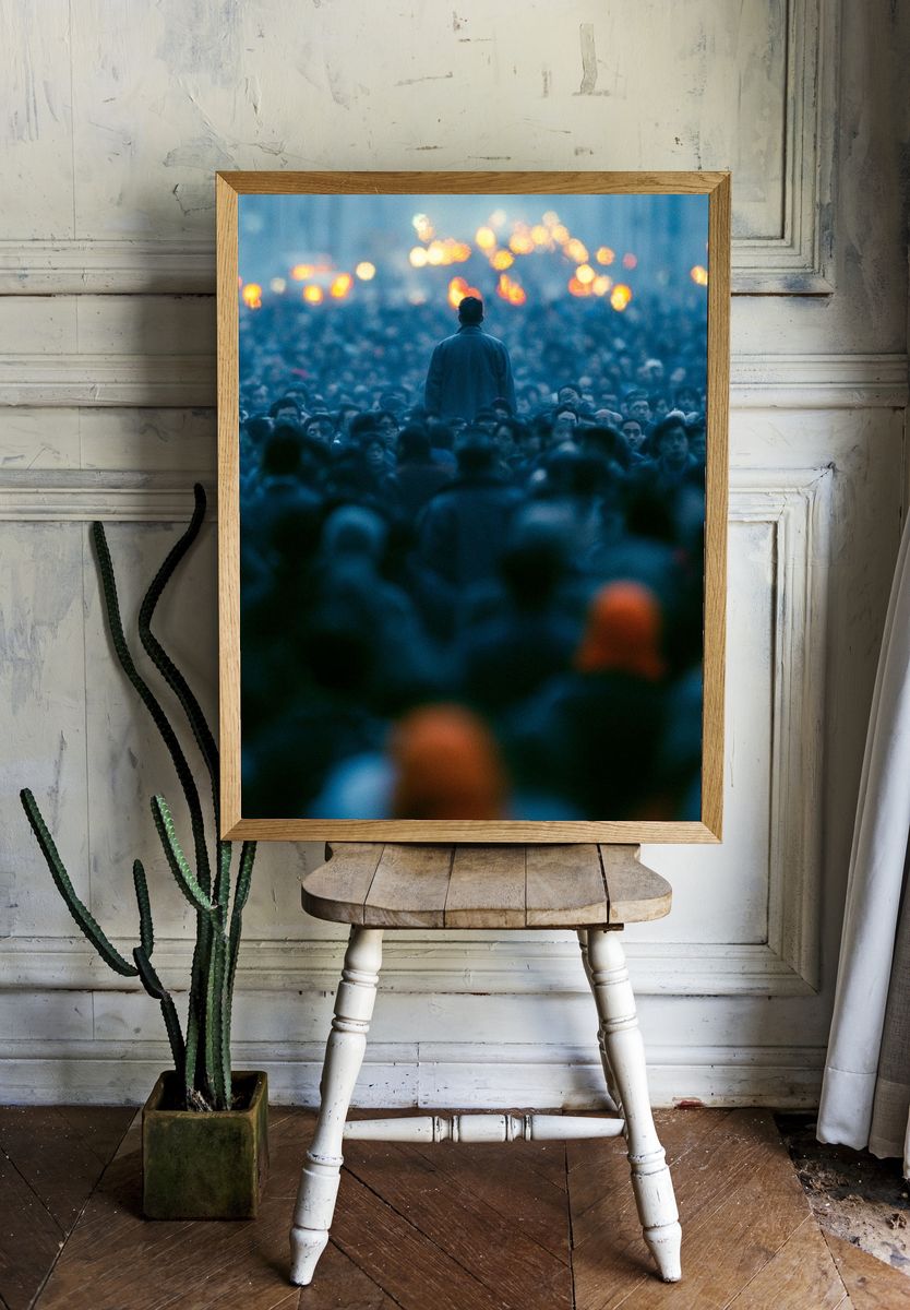 Solitary Figure in Crowd Photography Poster. — room view 1