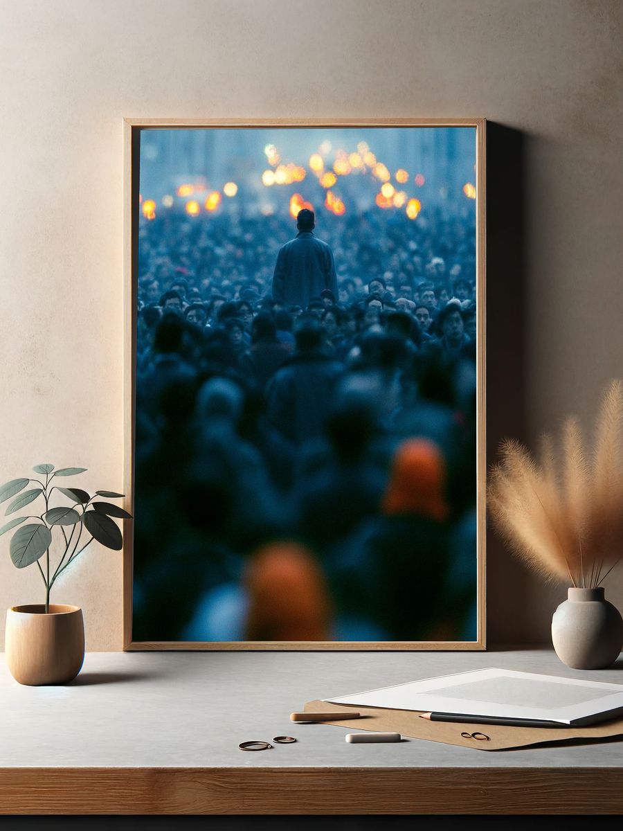 Solitary Figure in Crowd Photography Poster. — room view 2