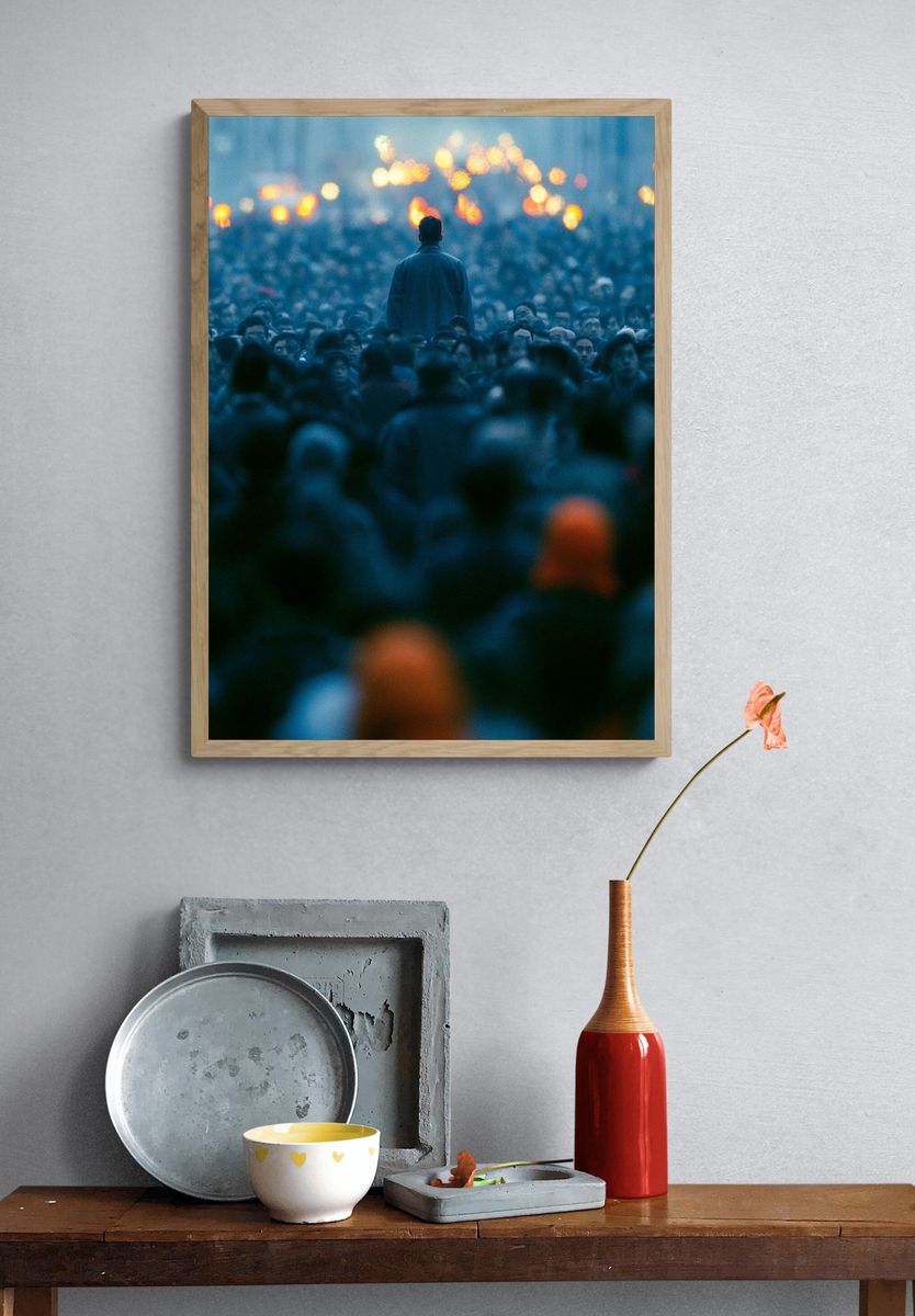 Solitary Figure in Crowd Photography Poster. — room view 3