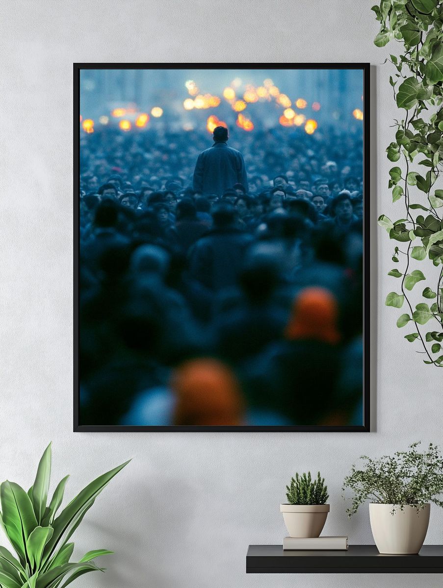 Solitary Figure in Crowd Photography Poster. — room view 4