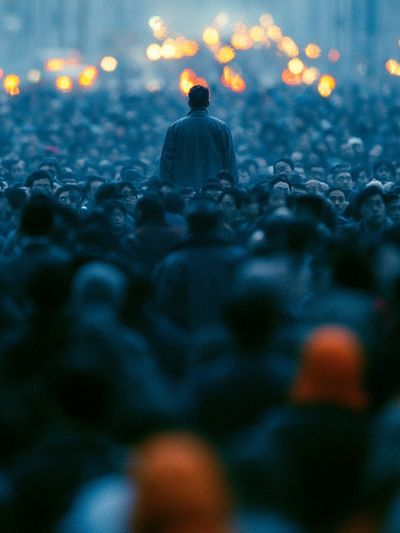 Solitary Figure in Crowd Photography Poster. poster