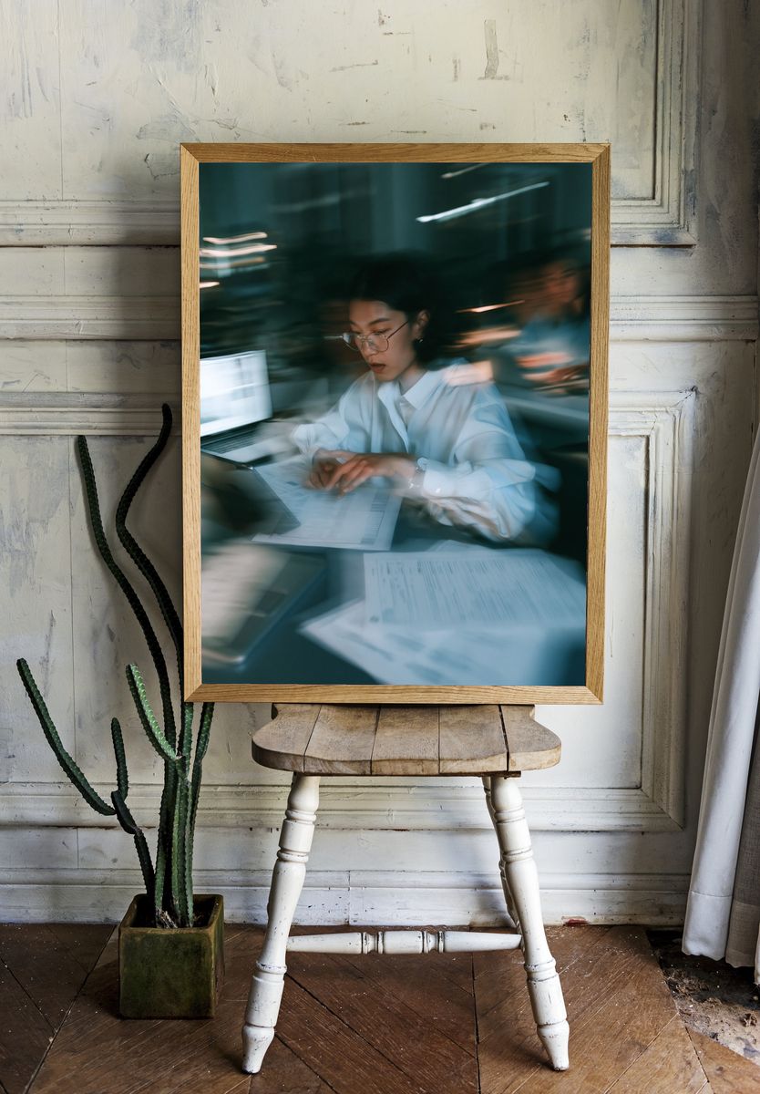 Focused Woman at Desk Photography Poster. room preview