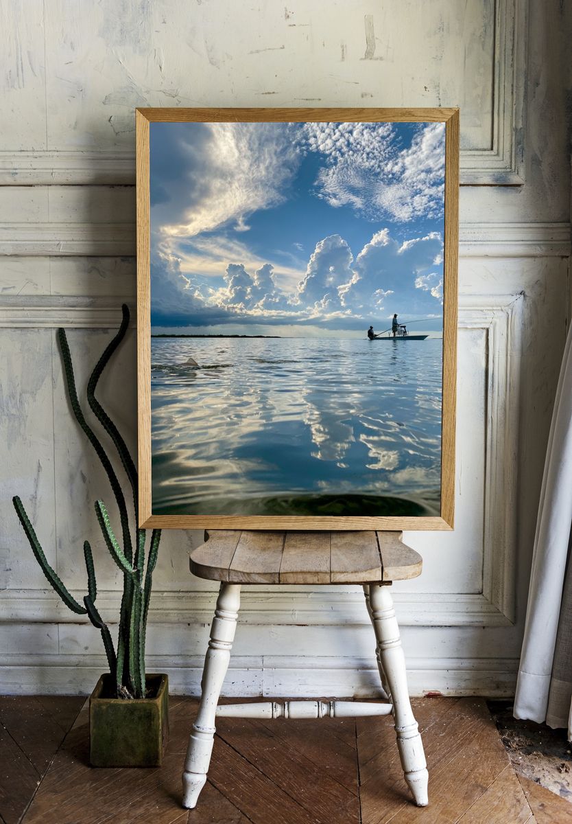 Cloudy Seascape Fishing Poster. room preview