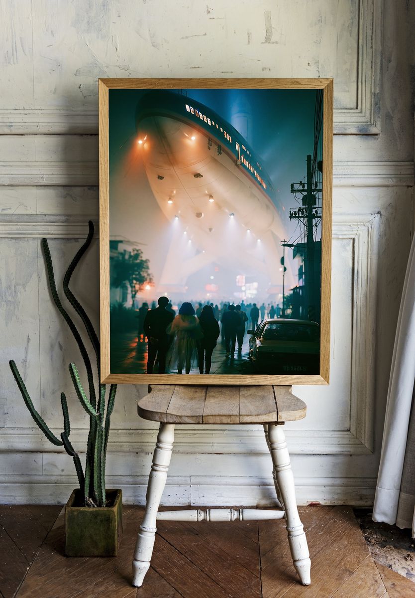 Foggy Street Ship Poster. room preview