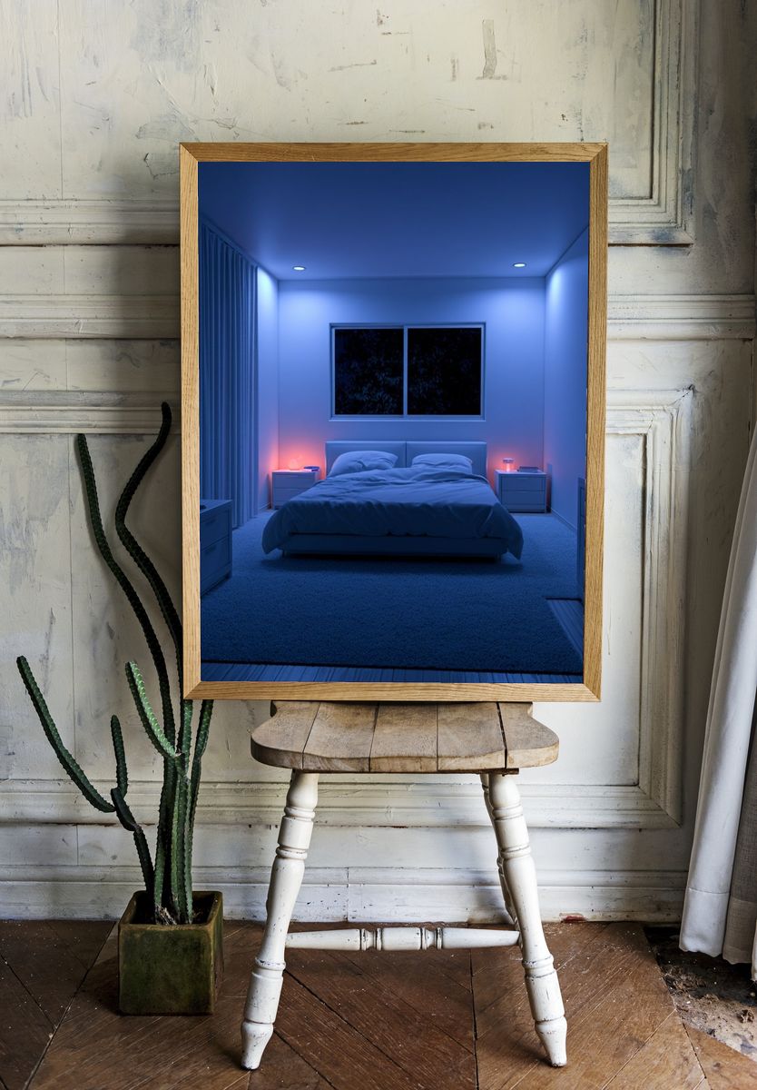 Blue Neon Bedroom Interior Poster. room preview