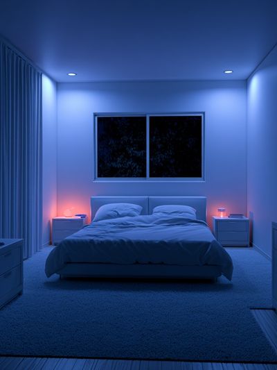 Blue Neon Bedroom Interior Poster.