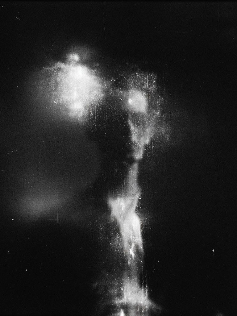Ethereal Smoke Figure Black-White Print. poster detail