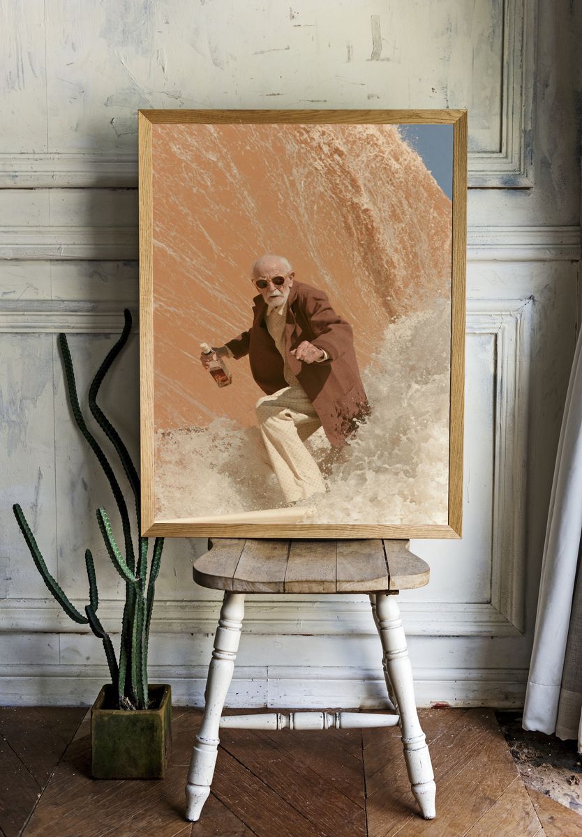 Surfer Elder Portrait Print. room preview