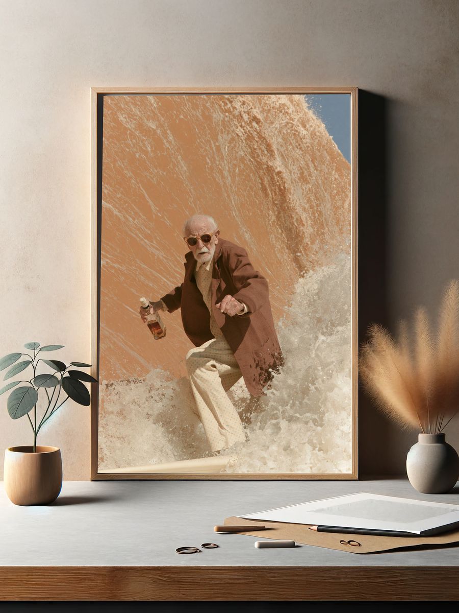 Surfer Elder Portrait Print. — room view 2