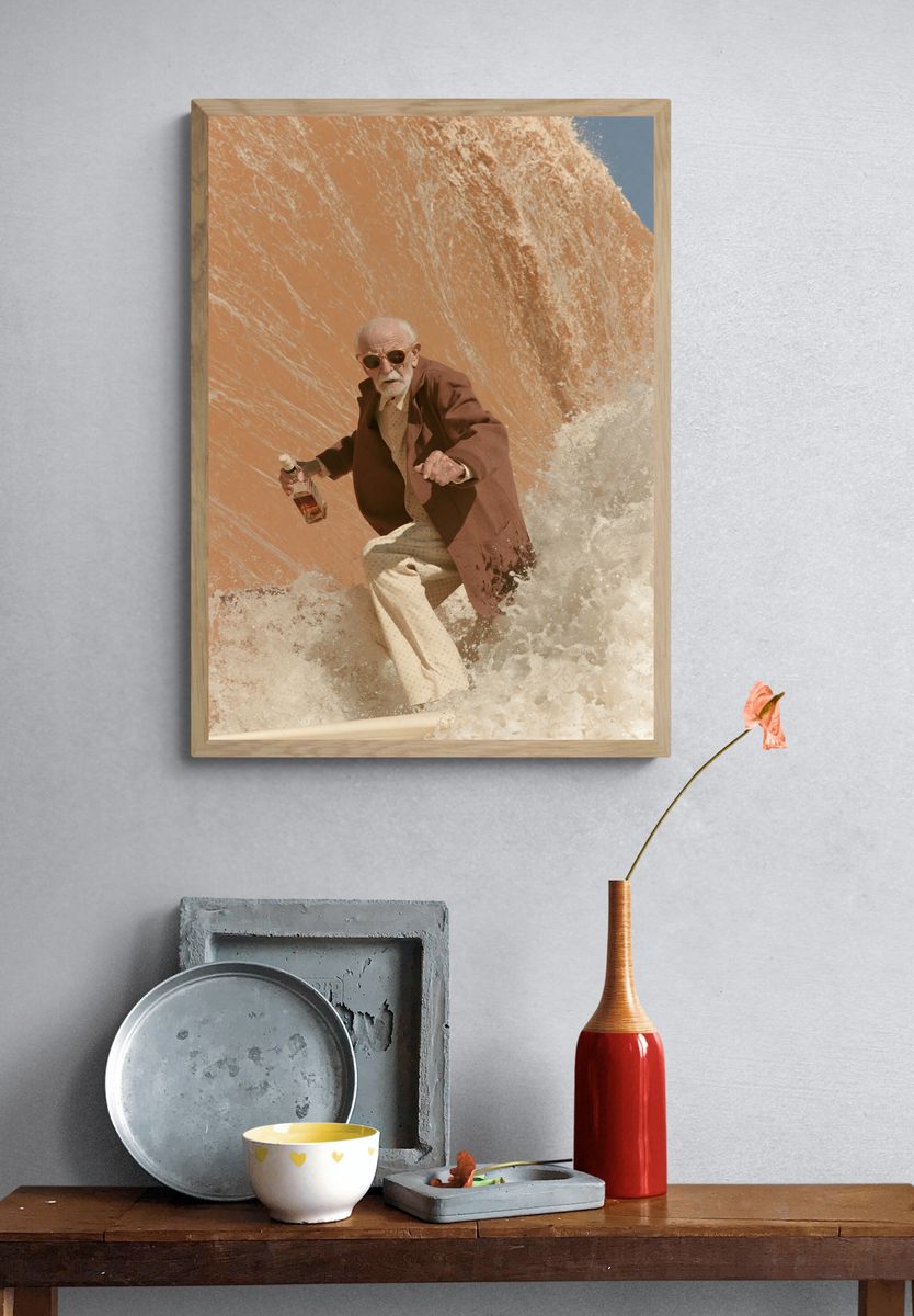 Surfer Elder Portrait Print. — room view 3