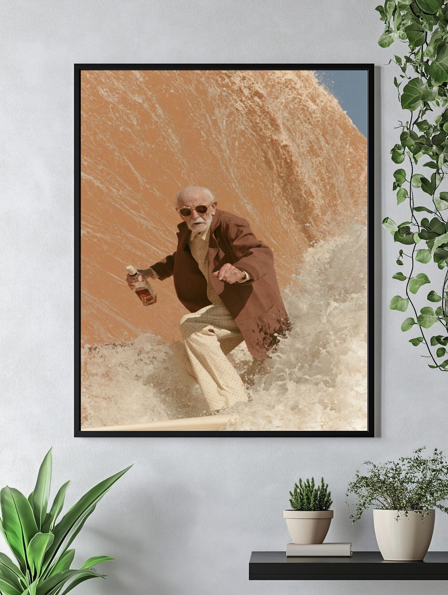 Surfer Elder Portrait Print. — room view 4