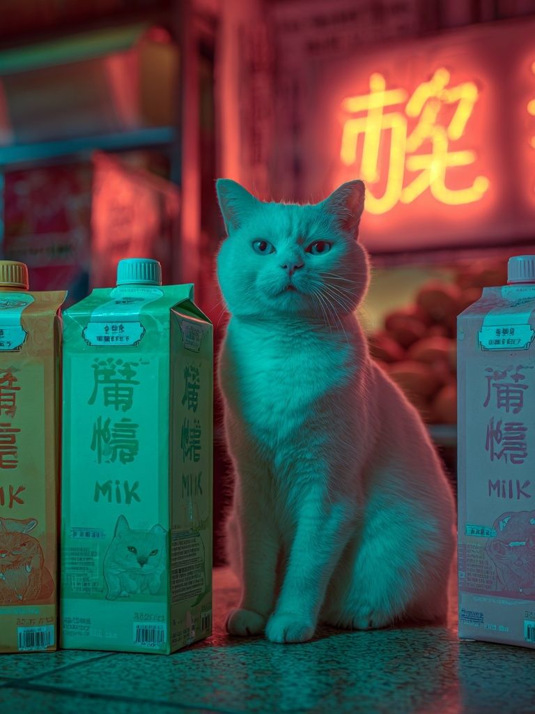 Neon Cat Milk Shop Poster. poster detail
