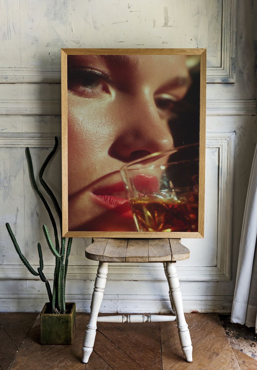 Moody Portrait with Glass — Photography Print. room preview