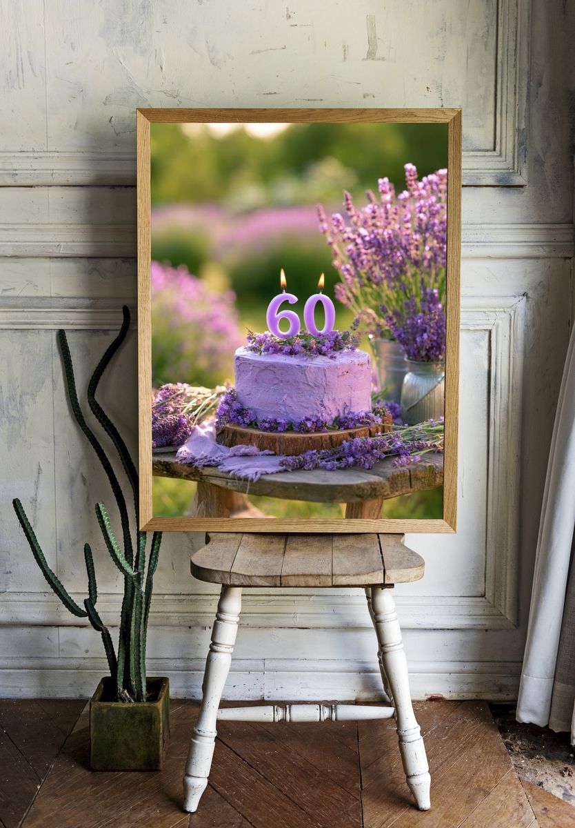 Lavender 60th Birthday Cake Photography Poster. — room view 1