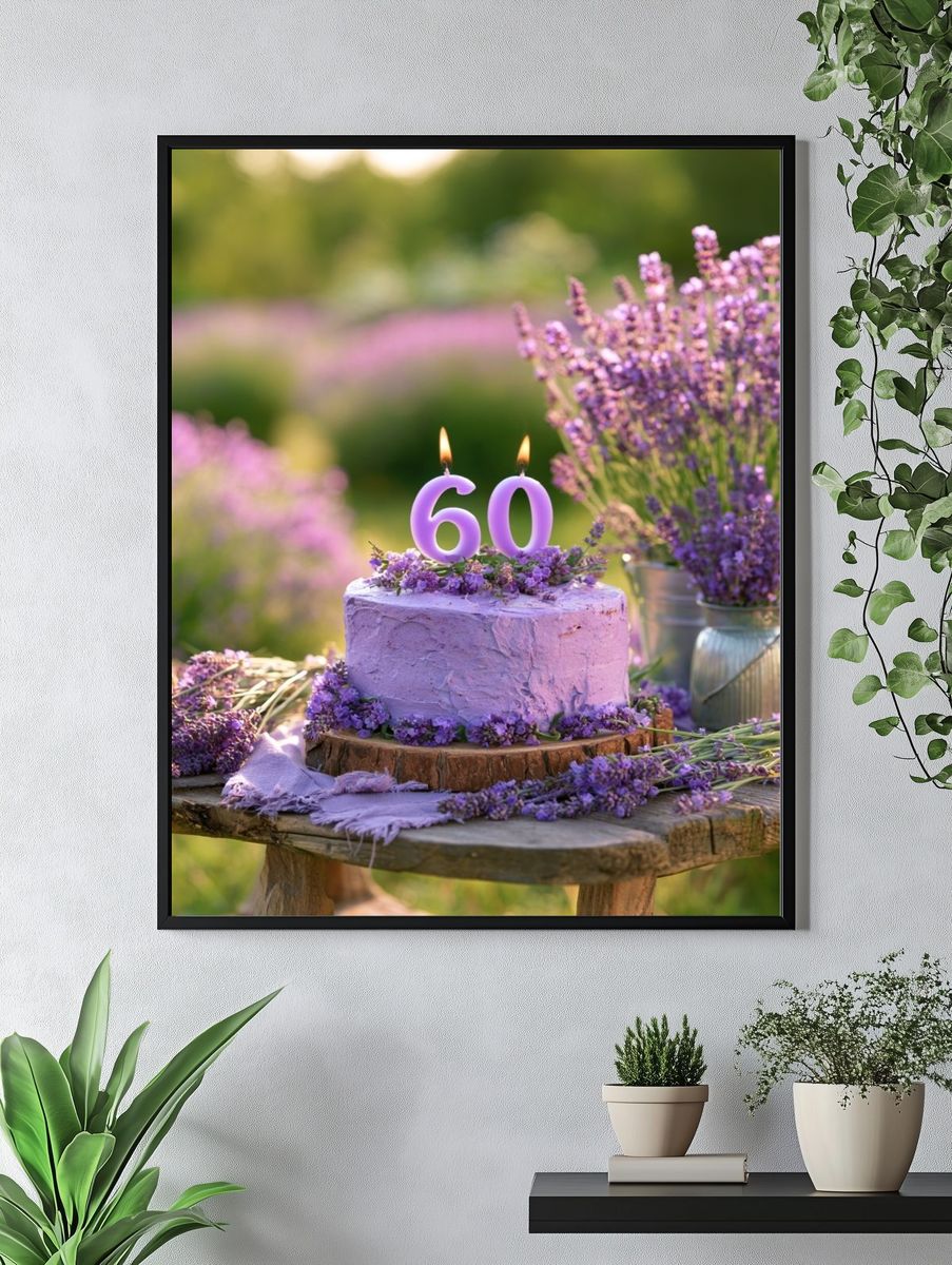 Lavender 60th Birthday Cake Photography Poster. — room view 4