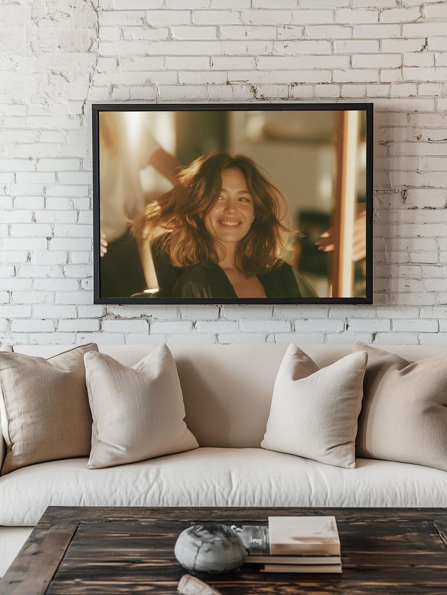 Smiling Woman Portrait Print. room preview