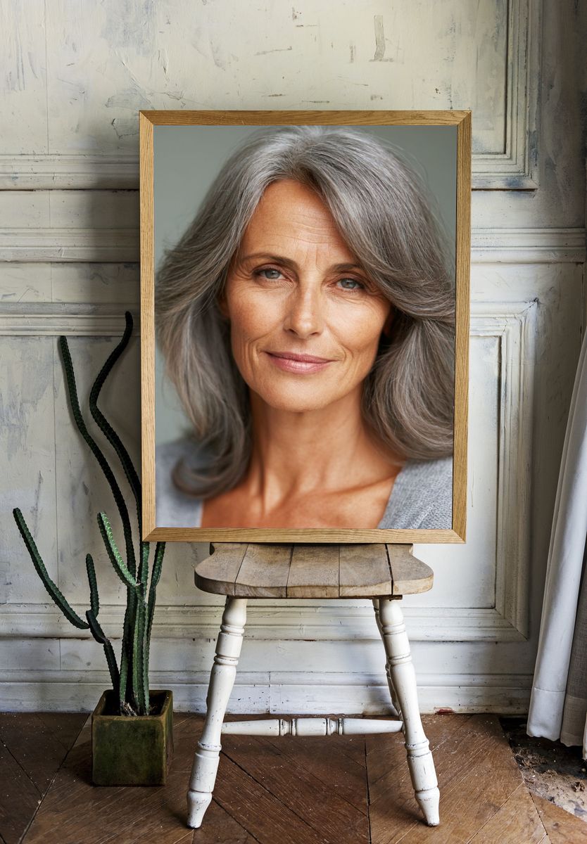 Elegant Silver-Haired Portrait Print. — room view 1