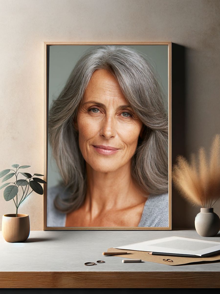 Elegant Silver-Haired Portrait Print. — room view 2