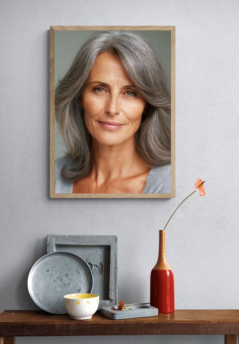 Elegant Silver-Haired Portrait Print. — room view 3
