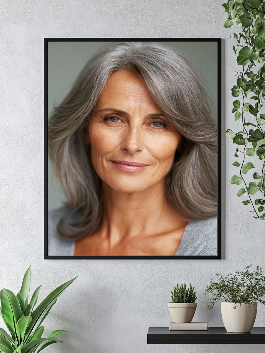 Elegant Silver-Haired Portrait Print. — room view 4