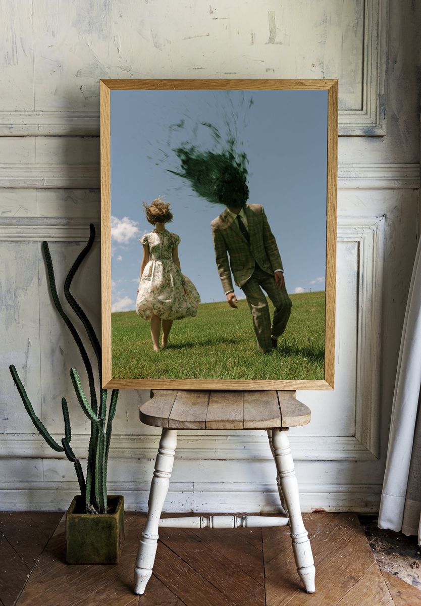 Surreal Meadow Couple Photography Print. room preview